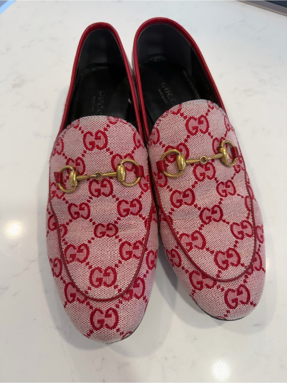 Gucci Red GG Canvas Horsebit Loafers